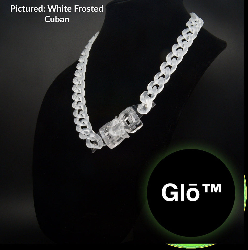 Buckle Closure, White Frosted Cuban Link Chain Necklace