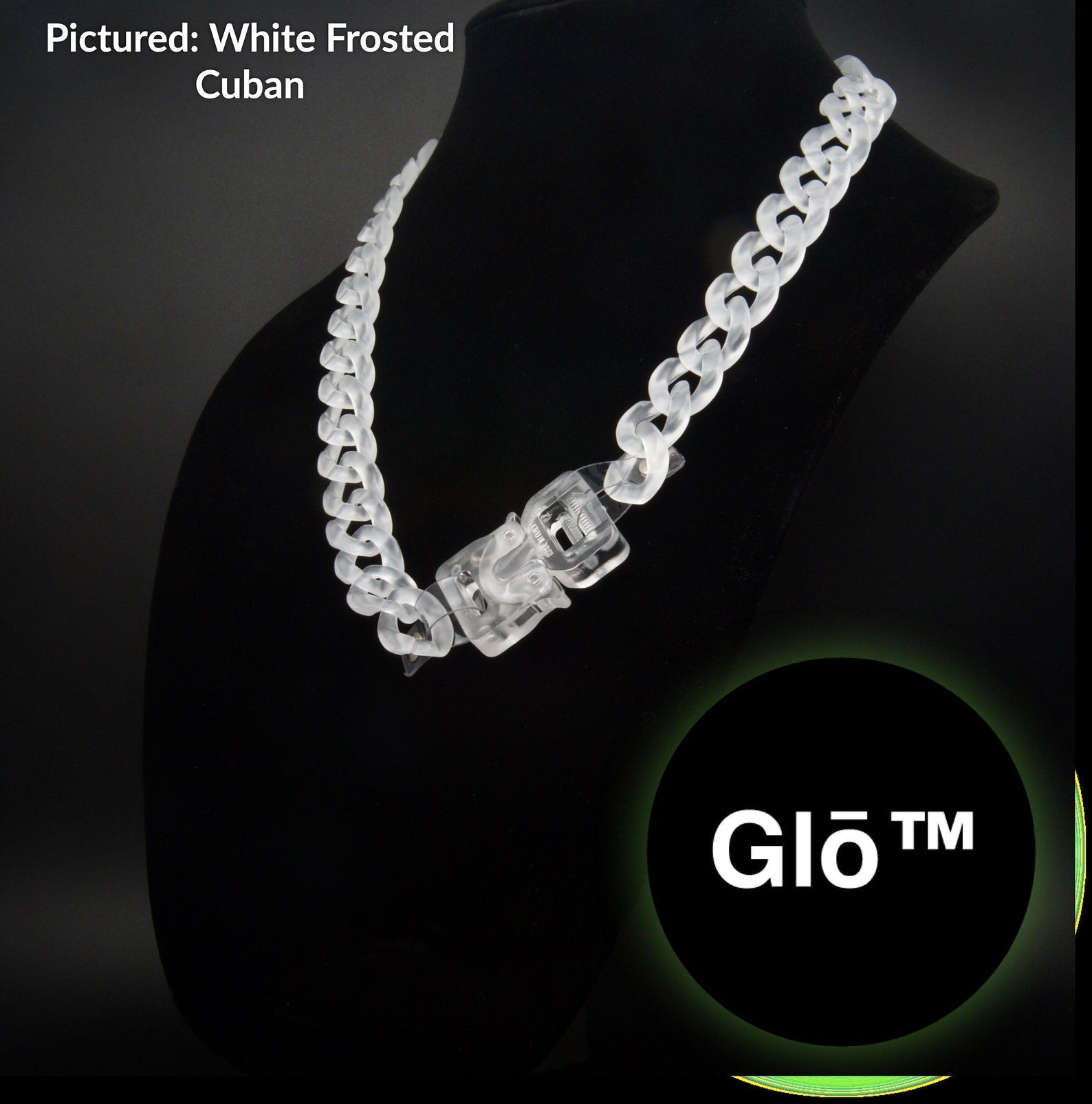 Buckle Closure, White Frosted Cuban Link Chain Necklace